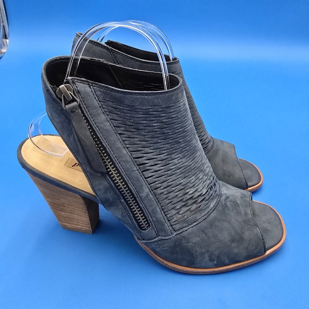 Paul Green Women's Size 8 US 5.5 UK Blue Suede Peep‎ Toe Block Heels Bootie EUC